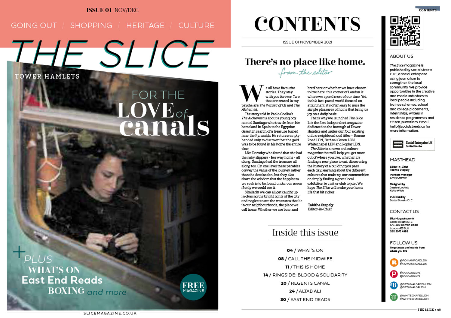The Slice from Tower Hamlets, front cover and contents pages of the first issue.