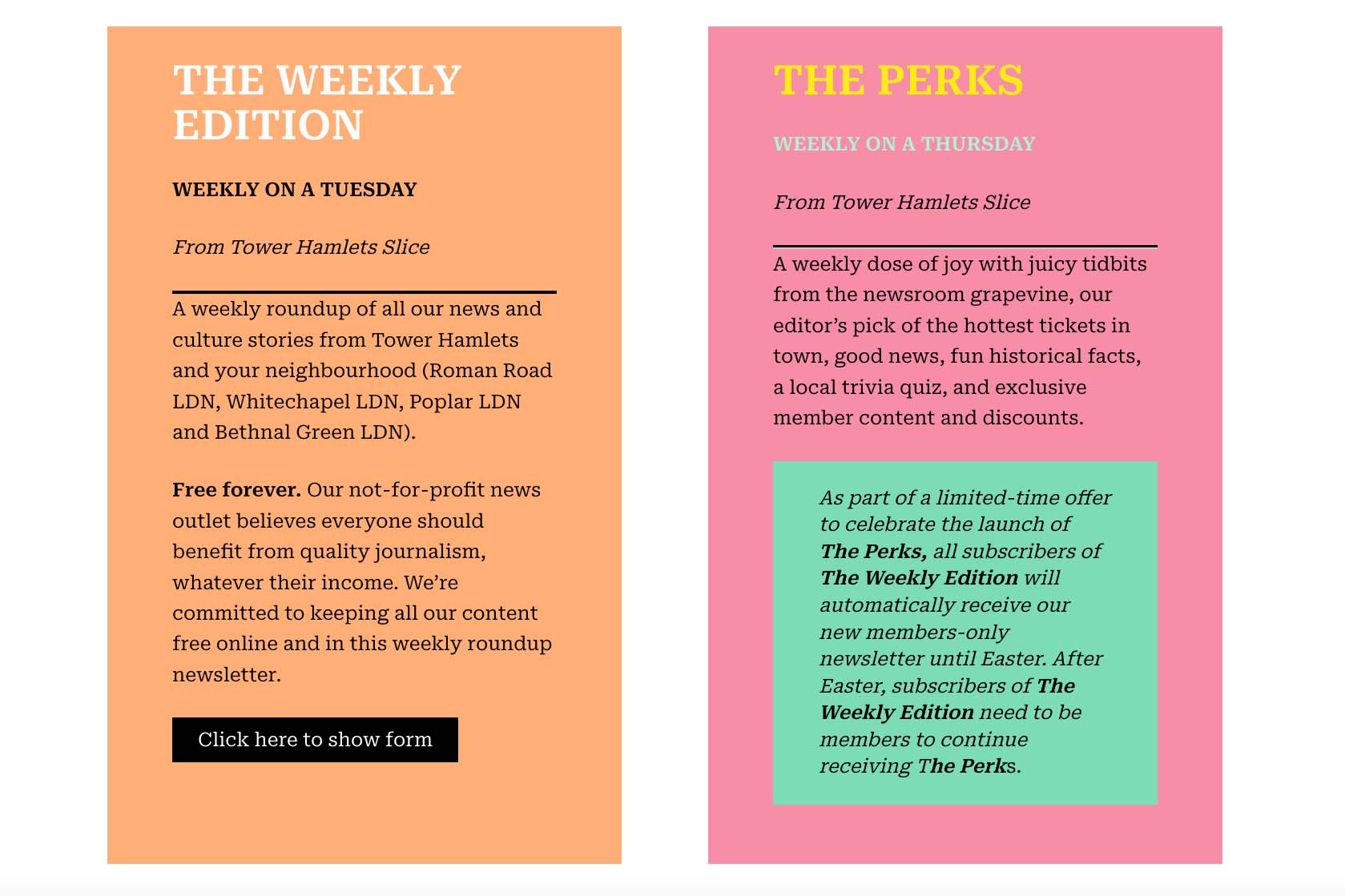 Tower Hamlets Slice newsletters.